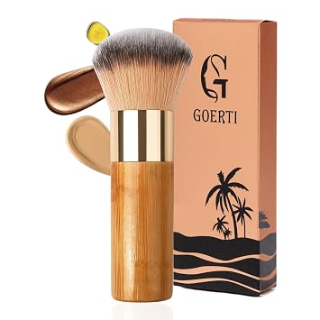 Kabuki - Brocha autobronceadora ultra suave Kabuki para rostro y cuerpo, aplicador de bronceado autobronceador impecable para base de polvo de crema líquida, bronceador, mousse de bronceado y brillo brillante, mango de bambú