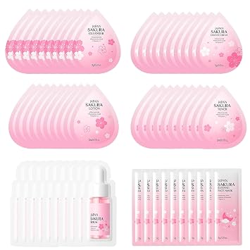 60PCS Mini Travel Skincare Set for Women & Teen Girls, Sakura Skin Care Set