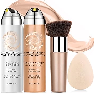Aerosol de base AirBrush con base de aerógrafo, base de maquillaje en aerosol de niebla sedosa, base de cobertura completa para radiante suave, fórmula transpirable ligera e hidratante (01 Natural)