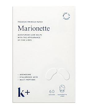 KPLUS K+ Parches para arrugas de marioneta y líneas de sonrisa con ácido hialurónico, adenosina y péptidos - Adhesivos faciales coreanos de envejecimiento consciente durante la noche (60 unidades)