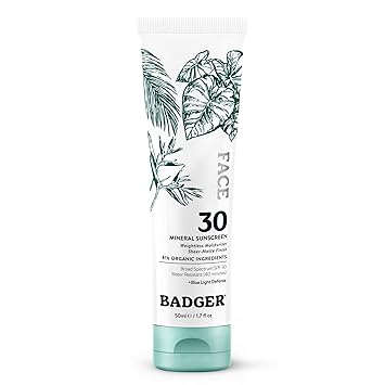 Badger - Protector solar facial de óxido de zinc SPF 30, orgánico, sin yeso