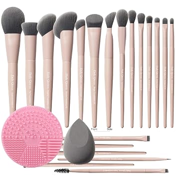 Juego de 20 brochas de maquillaje esenciales color rosa, correctores de polvo profesionales, sombras de ojos, delineador de ojos, contorno de cejas, kit de base de mezcla de ojos (20 brochas con