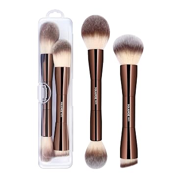 MAANGE Juego de brochas para base, 2 piezas, de doble punta, para mezclar polvo líquido, corrector, crema, colorete, Buffe (Marrón café)