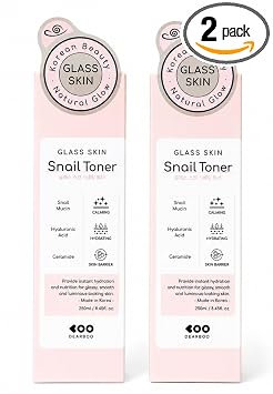 Tónico de caracol 2 unidades coreano para el cuidado de la piel hidratante con mucina de caracol, ácido hialurónico y ceramida, 8.5 fl oz cada uno