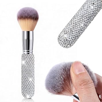 1 cepillo de rubor de diamantes de imitación para rostro, pincel de maquillaje ovalado en polvo para rubor bronceador de contorno de mezcla, cepillo cosmético de cerdas suaves y densas con