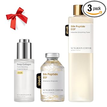 SUNGBOON EDITOR Trío reafirmante brillante, tóner EGF de péptido de seda + ampolla + suero de colágeno profundo, cuidado de la piel coreano, set de regalo para mujeres