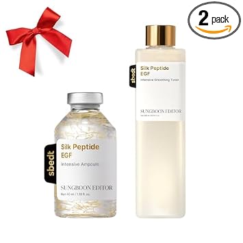 SUNGBOON EDITOR Dúo de tóner y ampolla EGF, tóner EGF y ampolla de péptido de seda EGF, reafirmante, hidratante, cuidado brillante, para piel seca y cansada, cuidado de la piel coreana, set de regalo