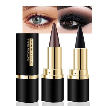 evpct 2 lápices delineadores de ojos de gel negro y marrón de larga duración para ojos, pintura facial negra, kit de maquillaje gótico de Halloween, delineador de ojos impermeable, a prueba de manchas, color crema carbón marrón, delineador de ojos