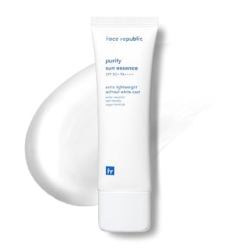 Face Republic Purity Sun Essence - Protección UV de amplio espectro SPF50+ de 0.1 fl oz, sin fundición blanca, resistente al agua, certificado vegano, seguro para arrecifes, libre de crueldad, no graso, cuidado de la piel coreano