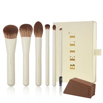 BEILI - Juego de brochas de maquillaje de viaje, 6 piezas para rostro y ojos