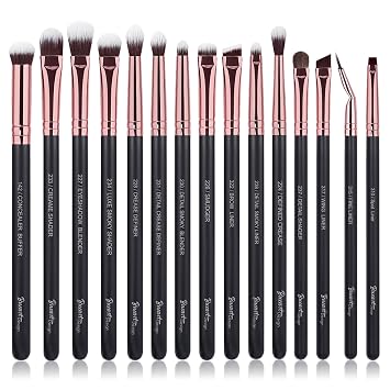 Bueart Design 15Pcs Professional Eye shadow brush set (Rose Gold & Black)