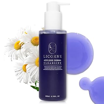 LICORNE Azulene Derma Cleansing - Limpiador facial de azuleno con centella asiática, suave lavado facial coreano, limpiador facial hidratante de baja irritación para pieles sensibles, cuidado de la