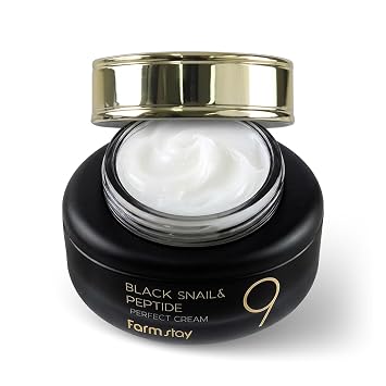 FARMSTAY Black Snail & Peptide 9 Perfect Cream, crema hidratante de mucina de caracol para piel elástica y brillante, hidratante y nutritiva, antienvejecimiento, reparación de barrera cutánea, regalo para mujeres, cuidado de la piel coreano, 1.85 onzas líq