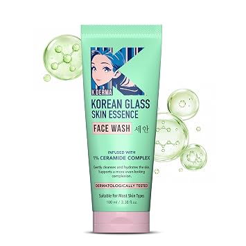 Korean Glass Skin Essence Face Wash - Hydrating Daily Cleanser with 1% Ceramide Complex, Rice Water & Niacinamide - Gentle Radiance-Boosting Skincare for Most Skin Types, 3.38 Fl Oz (100 ml)