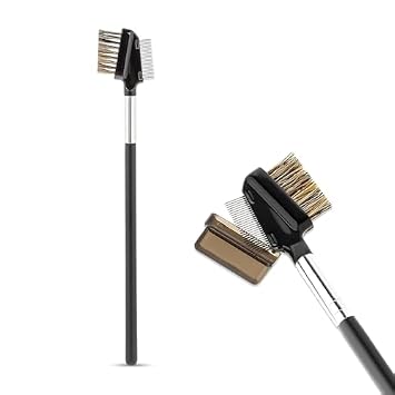 1 Pcs Eyebrow Brush, Metal Eyelash Comb, Resuable Dual Eyebrow Comb, Eye Brow Makeup Brush Eye Lash Comb for Eyelashes Extension (Black)