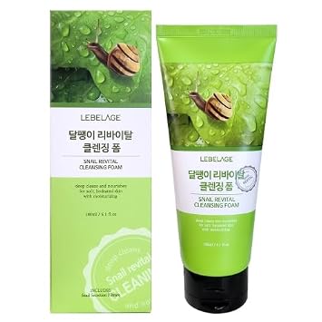 Lebelage Snail Revital Espuma limpiadora de 6.1 onzas, lavado facial espumoso de limpieza profunda con extracto de mucina de caracol, limpiador facial coreano diario para una piel suave, lisa y fresca