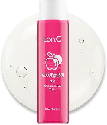 Lon.G Pink Apple Pure Toner | Cuidado de la piel coreano para poros y control de aceite, agua de manzana hidratante con extractos botánicos, tóner diario suave para una piel suave y clara (5.07 onzas