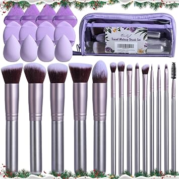 Oneleaf Juego de 26 brochas de maquillaje – Juego de brochas de maquillaje y limpieza facial premium con base, corrector, rubor, brochas de sombra de ojos más esponja y bolsa de lavado