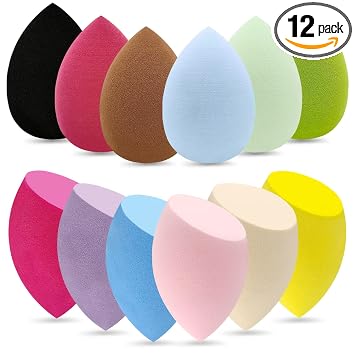 12 piezas de set de esponjas de maquillaje profesional, sin látex, suaves y perfectas para aplicar polvo, esponjas multicolores para mezclar cosméticos, aplicadores de belleza para maquillaje en polvo