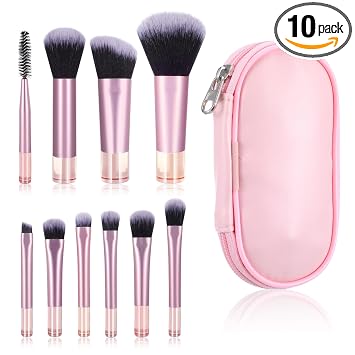 Juego de 10 brochas de maquillaje de viaje fáciles de tomar con paquete