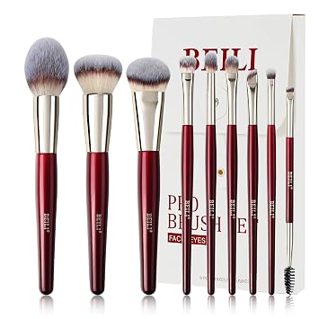 BEILI Brochas de Maquillaje Juego de 9 Piezas Set de Brochas de Maquillaje Premium Sintético Base Correctores Rubor Sombra de Ojos Delineador de Ojos Polvo Iluminador Difuminado Juego de Brochas para