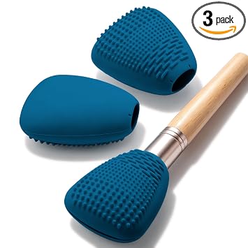Vidsel Silicone Makeup Brush Covers with Built-in Cleaner Mat, Blue 3-Pack