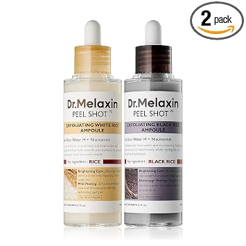 Dr.Melaxin Peel Shot Glow - Ampolla de arroz para pelar dúo diario suave exfoliante facial y corporal exfoliante de células muertas de la piel removedor de puntos negros para todo tipo de piel, cuidado de la piel coreano