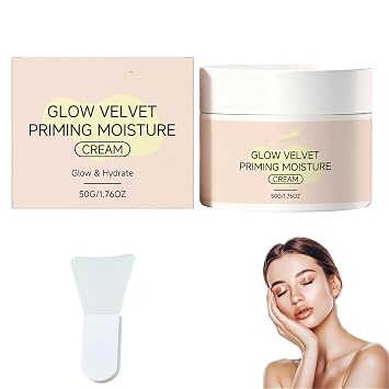Glow Velvet - Crema hidratante para imprimación de poros y agarre de maquillaje, crema de imprimación de terciopelo brillante, hidrata y bloquea el maquillaje todo el día, cuidado de la piel coreano