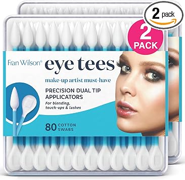 Fran Wilson EYE TEES - Puntas de algodón de 80 unidades (paquete de 2) – Aplicador de maquillaje de precisión, hisopos de doble cara con extremos puntiagudos y redondeados para una mezcla perfecta,