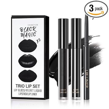 Juego de delineador de labios negro 3 en 1 y lápiz labial (12 Black