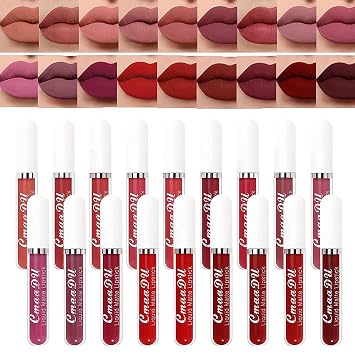 18 colores mate aterciopelado líquido lápiz labial, taza antiadherente