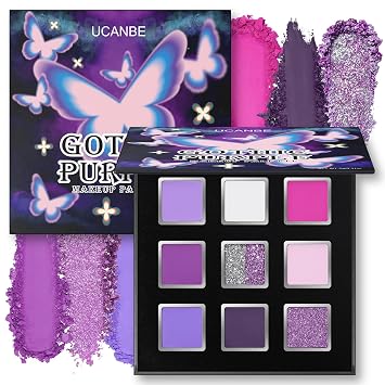 UCANBE - Paleta de sombra de ojos morada de 9 colores, lavanda ciruela violeta oscuro con purpurina mate brillante de doble tono, maquillaje de ojos para Halloween, fiesta de cosplay y bruja