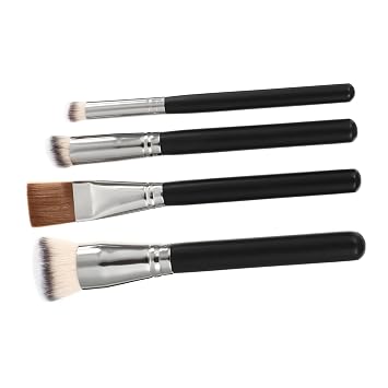 MERRYHAPY Juego de 4 brochas de maquillaje para mujer, base de rubor, corrector, mango de madera, agarre cómodo, de larga duración