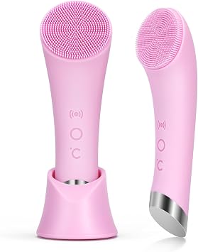 PRITECH Cepillo de Limpieza Facial, Depurador Facial de Silicona Recargable con Extremo de Masaje con Calor, Depurador Exfoliador Vibratorio para Limpieza Profunda, Cepillo Facial Impermeable para
