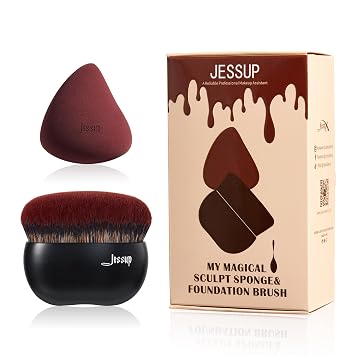 Jessup Brocha de base con esponja de maquillaje con parte superior plana