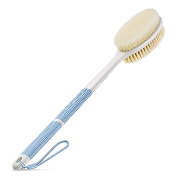 Backski Exfoliador de Espalda Antideslizante para Ducha, Cepillo de Ducha Mango Largo con Cerdas Rígidas y Suaves, Exfoliante Corporal para Baño o Cepillo Seco (Azul)