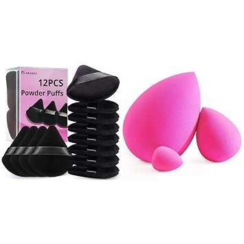 BEAKEY 12 esponjas de polvo para polvo facial triangulares de polvo y trío, esponjas de maquillaje grandes, mini y estándar