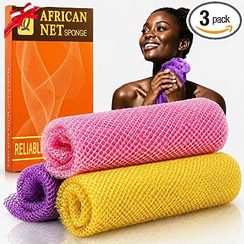 UJFQBH 3 Piezas Esponja de Baño Africana Esponja de Red Africana de Red Larga Esponja de Baño Exfoliante Depurador de Cuerpo de Ducha Depurador de Espalda Suavizador de Piel, Excelente para Uso Diario