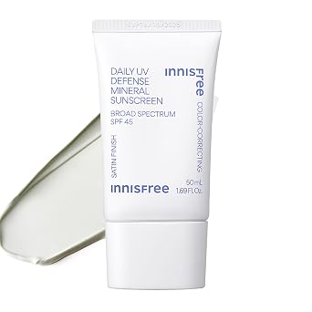 innisfree Daily Mineral UV Defense SPF 45 | Protector solar coreano teñido con óxido de zinc para enrojecimiento | Suave, hidratante y ligero | Disponible en paquete de 2