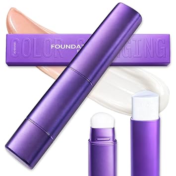 Base facial en barra 2 en 1 que cambia de color para pieles maduras, secas y mixtas con cepillo integrado, se adapta instantáneamente al tono de piel, hidratación de 12 horas, difumina las líneas