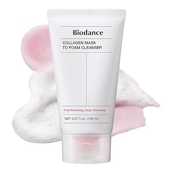 BIODANCE Limpiador facial con máscara de colágeno a espuma, cuidado de poros 2 en 1, limpiador facial hidratante para piel sensible, lavado facial suave, cuidado de la piel coreano, 5.07 onzas