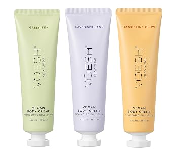 VOESH Trío de crema corporal vegana – Set de regalo hidratante para el cuidado de la piel, aceite de aguacate, aceite de oliva virgen orgánico y extractos naturales, K-Beauty Korean Skincare – (té verde, lavanda, mandarina)