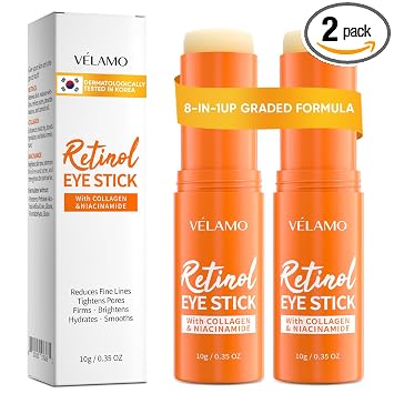 VELAMO ADVANCED Retinol Eye Stick: bálsamo para ojeras para ojeras, hinchazón y arrugas – Fabricado en Corea, fórmula mejorada con colágeno, niacinamida y péptidos 0.35 onzas/0.35 oz / 10g 2 piezas