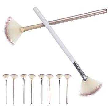 PATKAW 10pcs Fan-shaped Makeup Brush Set with Soft Hair for Face Mask Application, Small Size Highlighter Powder Brush, Suitable for Estheticians and Facial Makeup Use