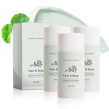 Protector solar mineral en barra SPF 50, protector solar coreano ligero para cara y cuerpo, protección UVA/UVB de amplio espectro, acabado transparente y suave para pieles sensibles, tamaño de viaje