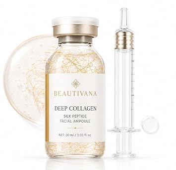 Ampolla facial de péptido de seda de colágeno profundo, suero facial coreano hidratante para piel de vidrio reafirmante, regordete, suavizante y radiante, fórmula ligera no grasa, 1 fl oz