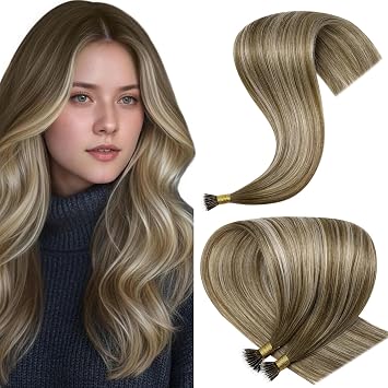 Hetto Nano - Extensiones de cabello humano balayage, castaño medio, degradado a rubio platino, para uso diario, 20 pulgadas, 1.76 oz, 50 s