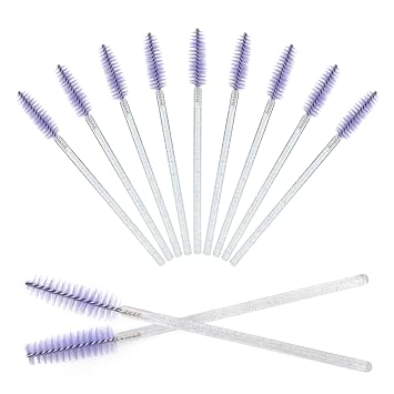 GCQQ 50 varitas de rímel de cristal, carretes desechables para cejas, cepillo de pestañas benable y ligero, cepillos de rímel para extensiones de pestañas de maquillaje (blanco y morado)