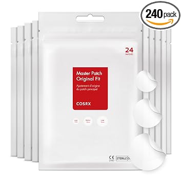 COSRX - Parche para acné, hidrocoloide absorbente, original, 3 tamaños, parches para cubrir imperfecciones y espinillas, pegatinas para manchas en cara y cuerpo, no probado en animales (240)