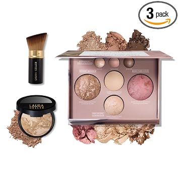 LAURA GELLER NEW YORK Kit de Inicio Horneado: Mediano - Lo Mejor de lo Mejor Paleta de Rostro Completo + Base en Polvo Horneada Balance-n-Brighten + Set de Brochas Kabuki Angulares Retráctiles